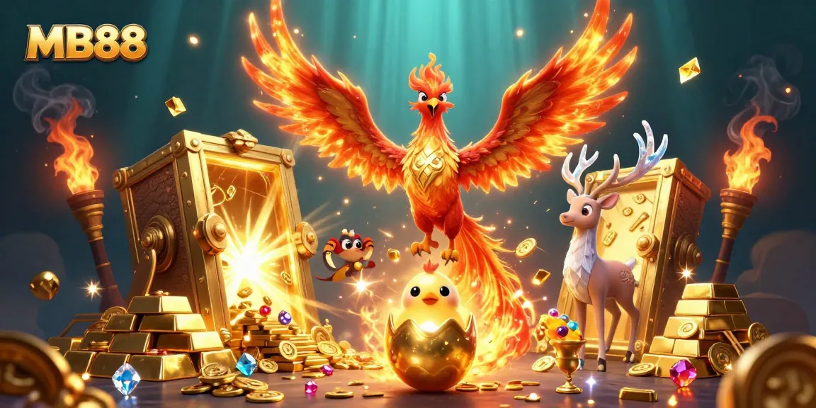 Engage with MB88's exciting gaming experience featuring a phoenix and treasure elements.
