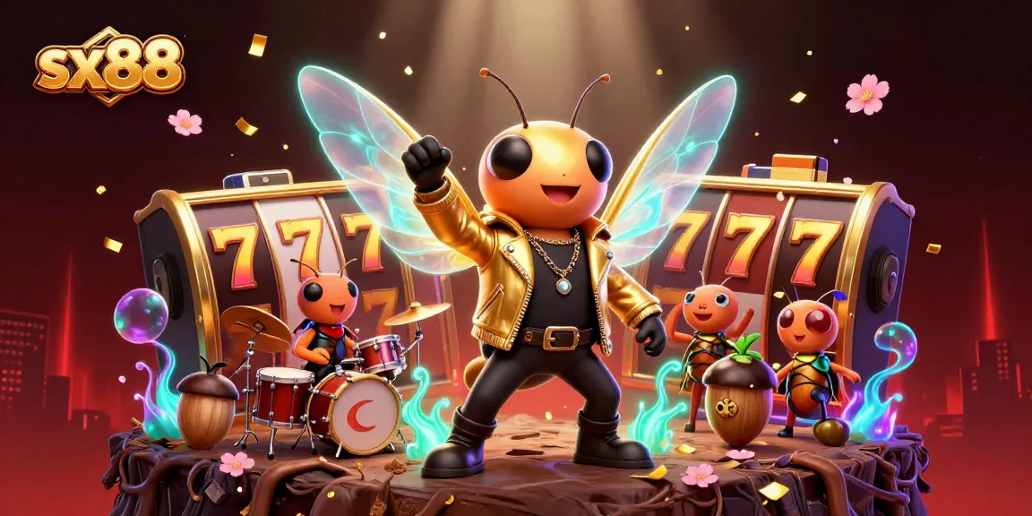 Sx88 showcases an electrifying casino scene with vibrant characters, slot games, and dynamic elements.