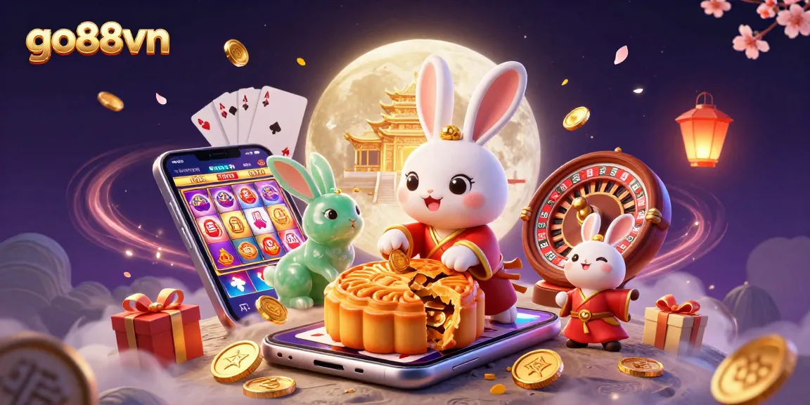 Experience winning strategies at go88vn with a vibrant casino-themed illustration featuring a mythical moon rabbit.