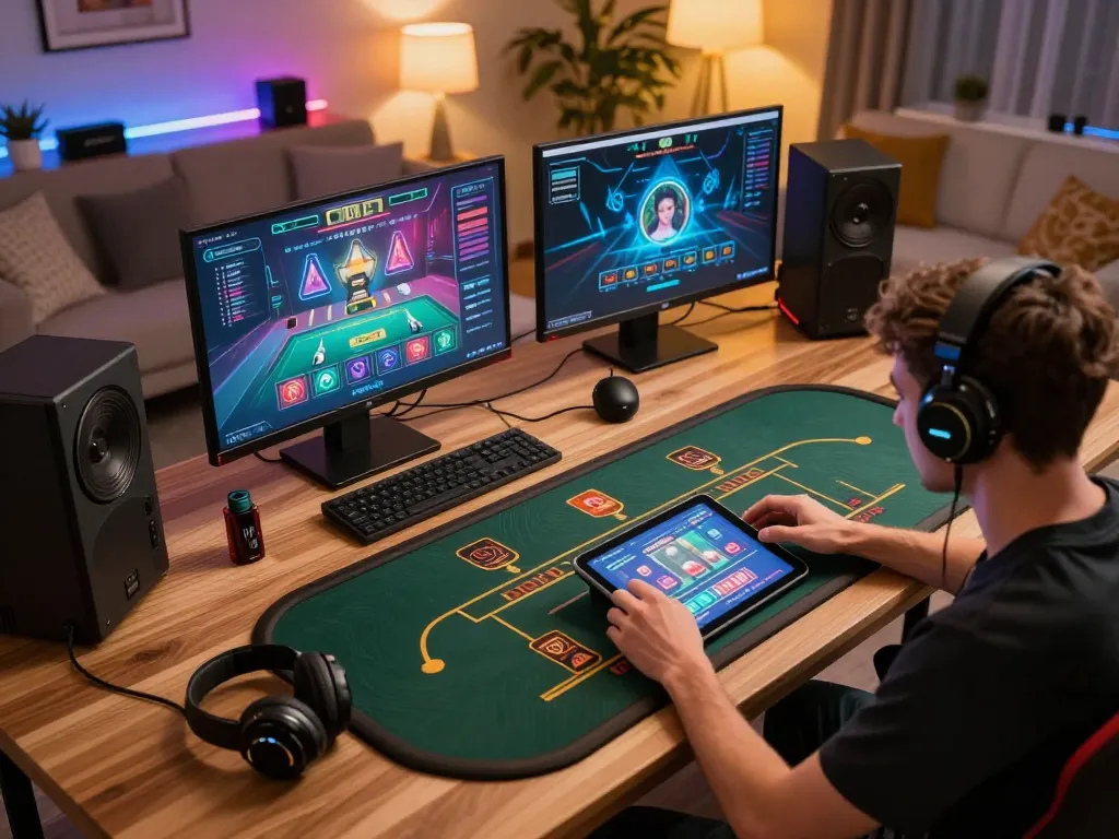 Engaging in live dealer games on a tablet at Nhà cái bl555, capturing immersive online gambling experience.