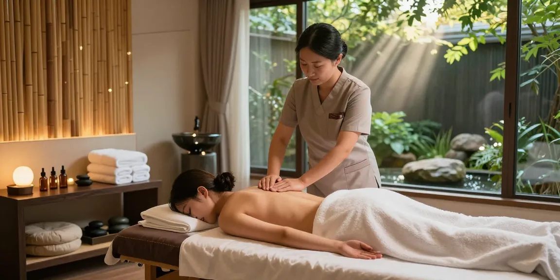 Enjoying a relaxing 강남출장마사지 in a serene spa environment with calming decor and soothing ambiance.