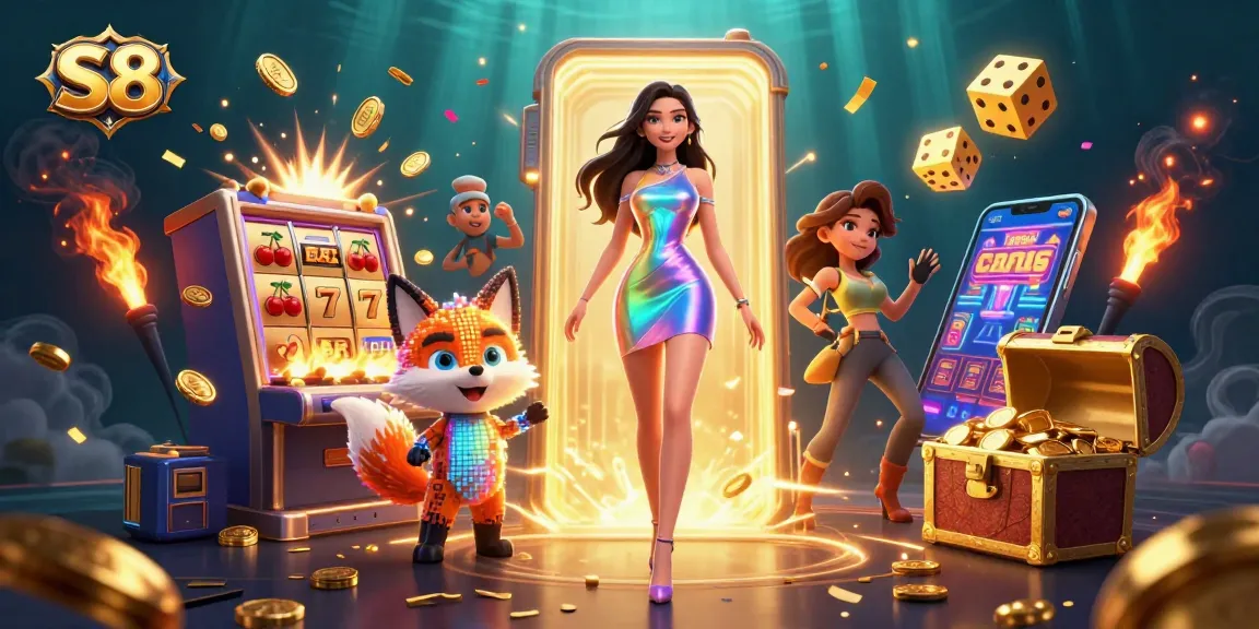 S8 casino action with vibrant jackpots and thrilling game elements in a dynamic digital scene.