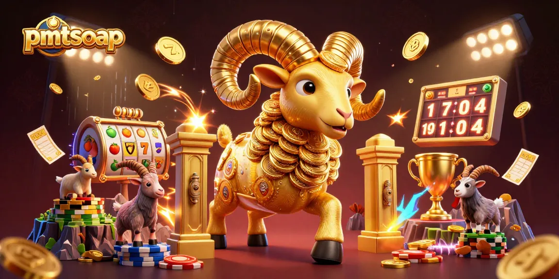 Engage in thrilling gameplay with pmtsoap as a golden ram charges through a vibrant casino scene.