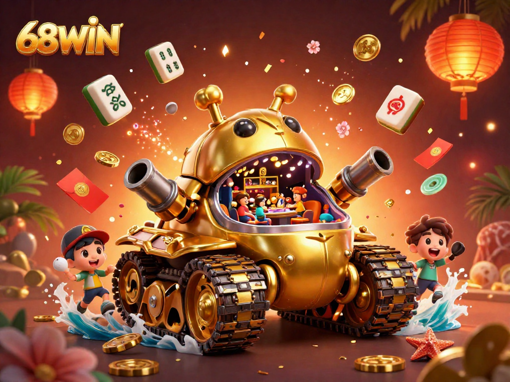 Experience vibrant gaming excitement at 68WIN featuring a dynamic casino scene bursting with action.