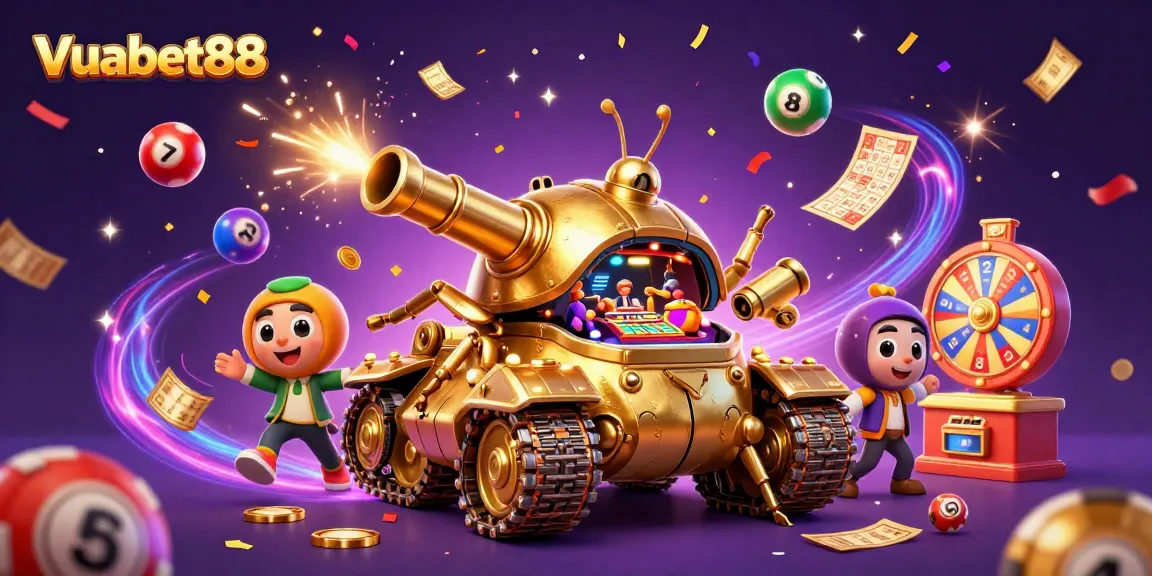Experience the excitement of Vuabet88 with a dynamic casino-themed illustration showcasing a mini casino tank.
