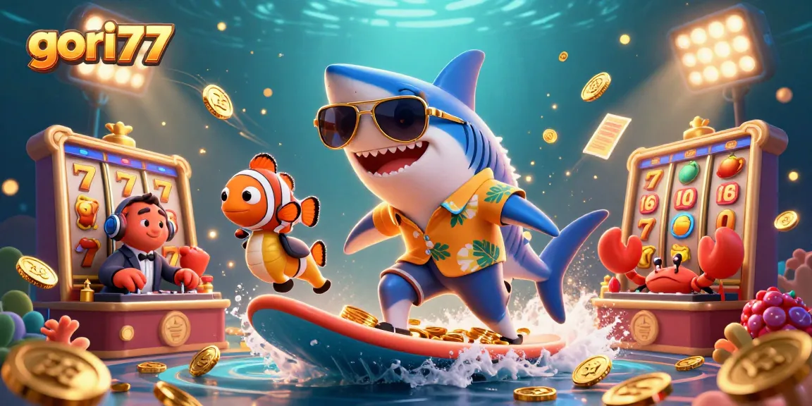 Experience thrilling slots action with gori77's vibrant underwater casino illustration.