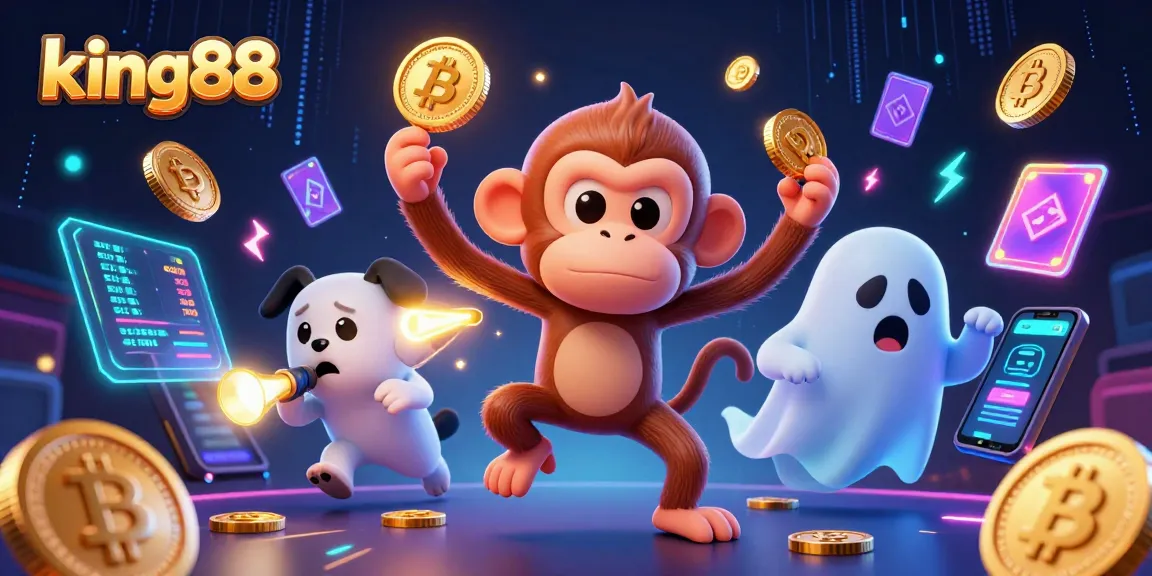 Engage in thrilling gaming action at king88, featuring a poltergeist monkey and ghost-hunter puppy in a vibrant casino.