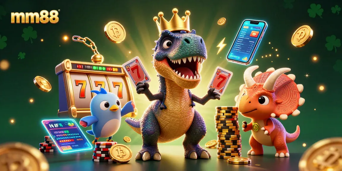 Experience thrilling games at mm88 with an engaging 3D casino scene featuring vibrant characters.