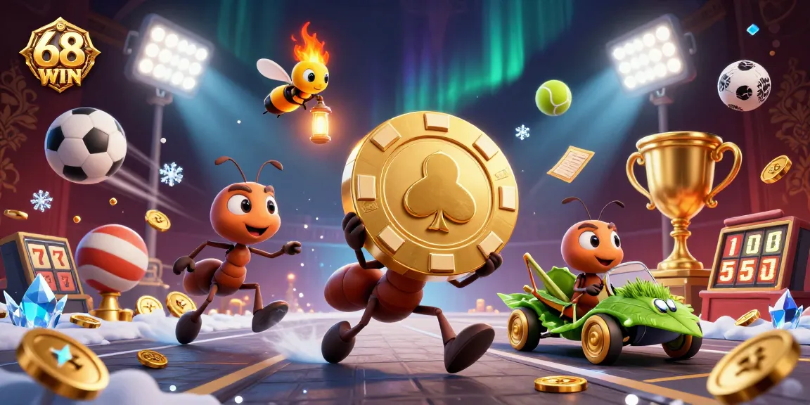 Experience thrilling heists at 68WIN with ants carrying a giant poker chip in action.