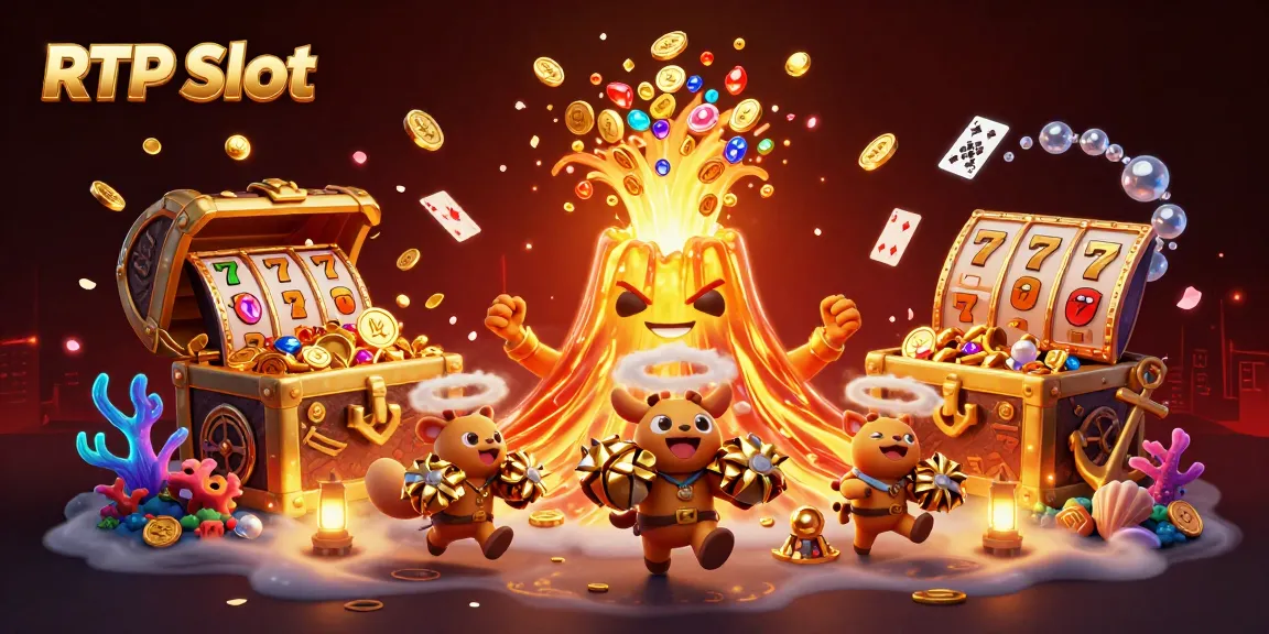 Experience stunning RTP Slot action with golden volcano erupting in a treasure-filled casino scene.