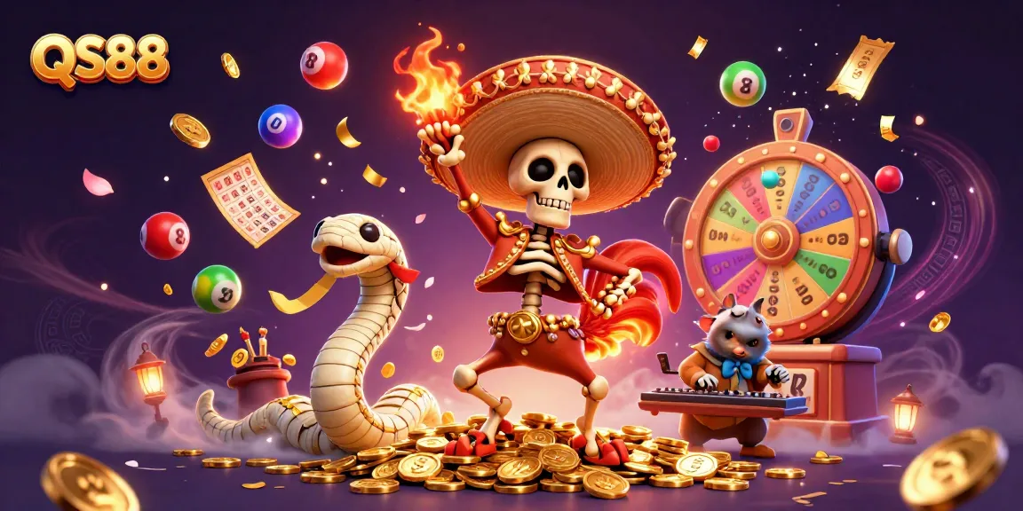Experience the vibrant energy of QS88 with festive characters and dynamic gambling elements.