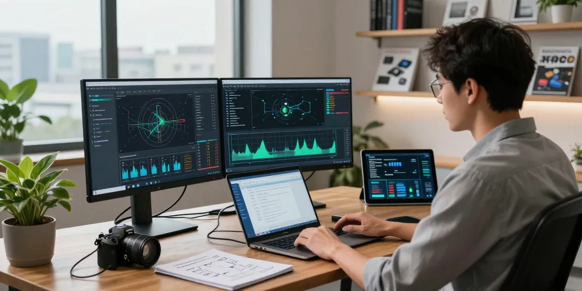IT professional using my toolskit network diagnostic tools in a modern workspace