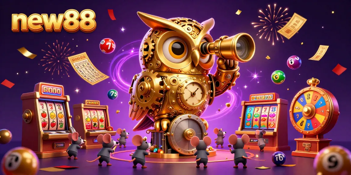Experience the thrill of new88 with an animated casino scene featuring colorful characters and dynamic game elements.