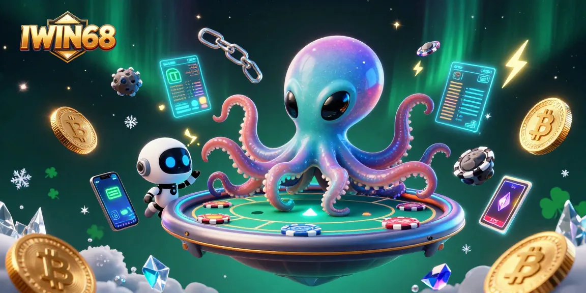 IWIN68 engages players with vibrant poker gameplay in a cosmic setting filled with alien characters and dazzling crypto elements.