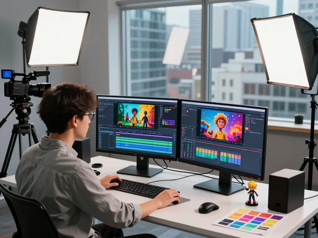 Creating AI-generated videos with mind control ai technology in a modern studio.