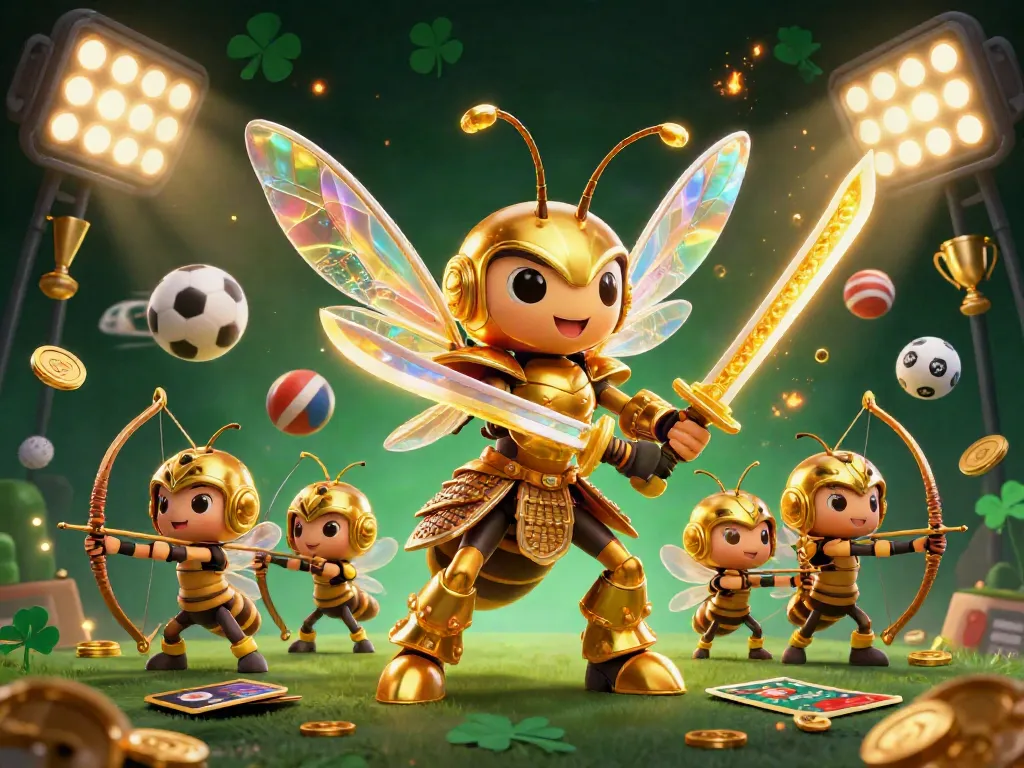 Experience excitement at mubet with a golden hornet samurai amidst dynamic sports elements.