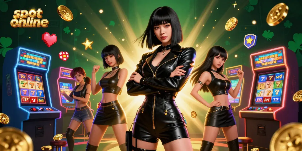 Play exciting slot online games with a stunning character in a vibrant casino setting.