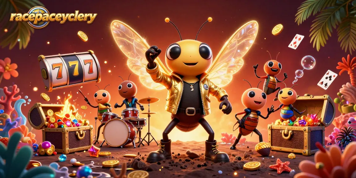 Engage with racepacecyclery's vibrant gaming scene featuring thrilling slot reels and energetic characters.