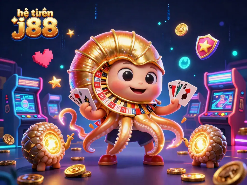Play the latest games with hệ thống j88 in an ultra-detailed casino-themed 3D illustration.