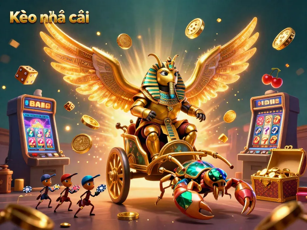 Bettors engage with Kèo nhà cái through an exciting 3D digital casino scene featuring colorful game elements.