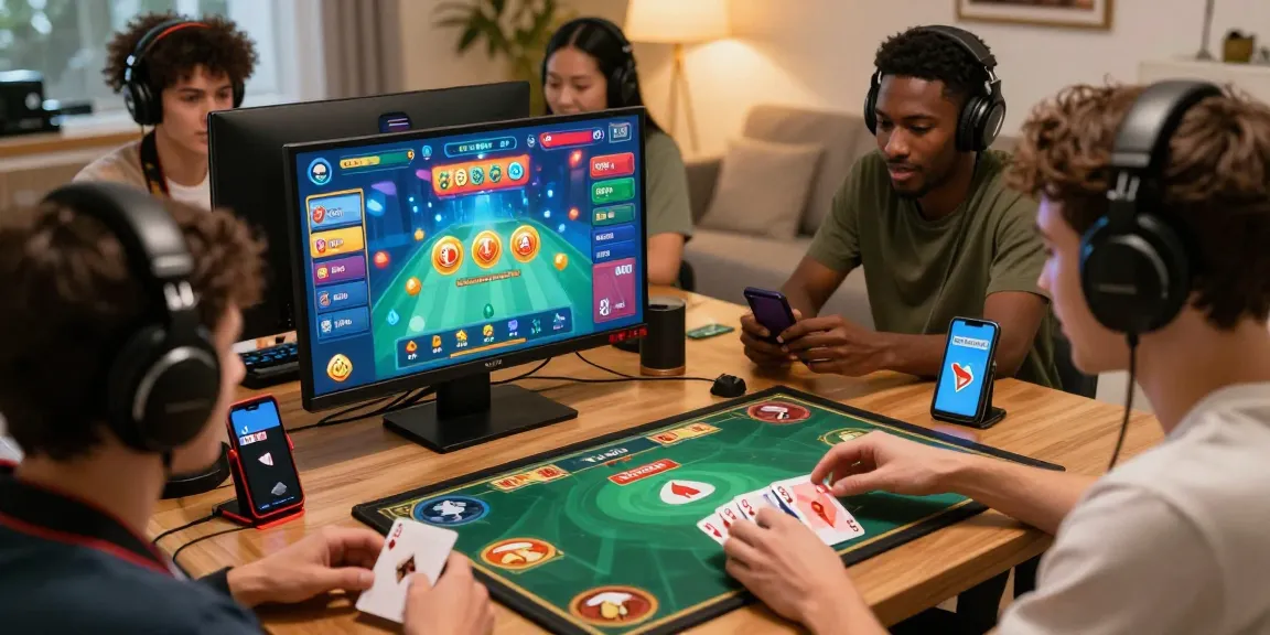 68 game bài: Pemain antusias dalam suasana bermain online dengan antarmuka game yang cerah.