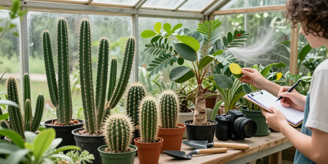 Mimosa hostilis root bark for sale amidst healthy Lophophora williamsii cacti, showcasing a nurturing garden atmosphere.