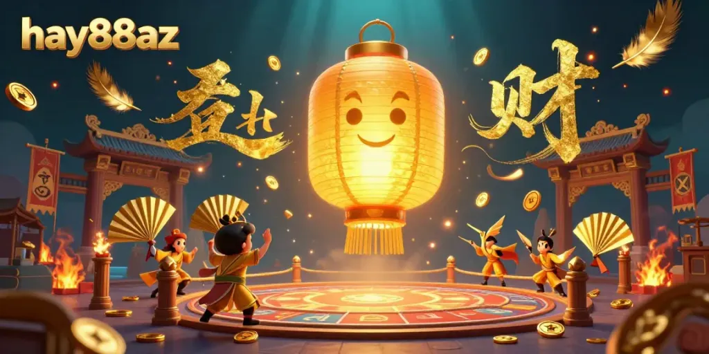 Experience thrilling gameplay at hay88az with golden lanterns and paper warriors in a vibrant casino.