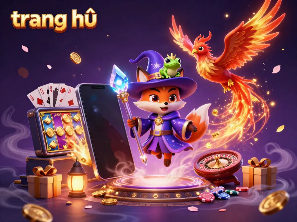 Experience the magic of online gaming with a mystical scene showcasing vibrant slot games and enchanting characters on the trang chủ platform.