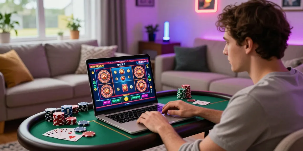 Engaging player enjoying the migliori casino online experience from home, surrounded by gaming elements and vibrant atmosphere.