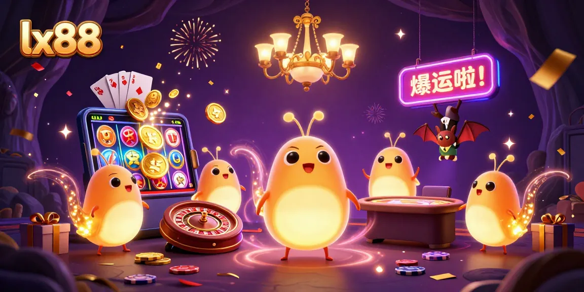 Play and win at lx88 in this vibrant 3D illustration of a casino scene alive with excitement.