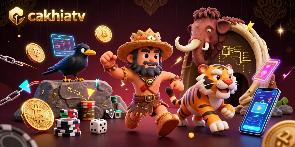 Cakhiatv captures thrilling moments with caveman and tiger duo in a prehistoric casino scene.