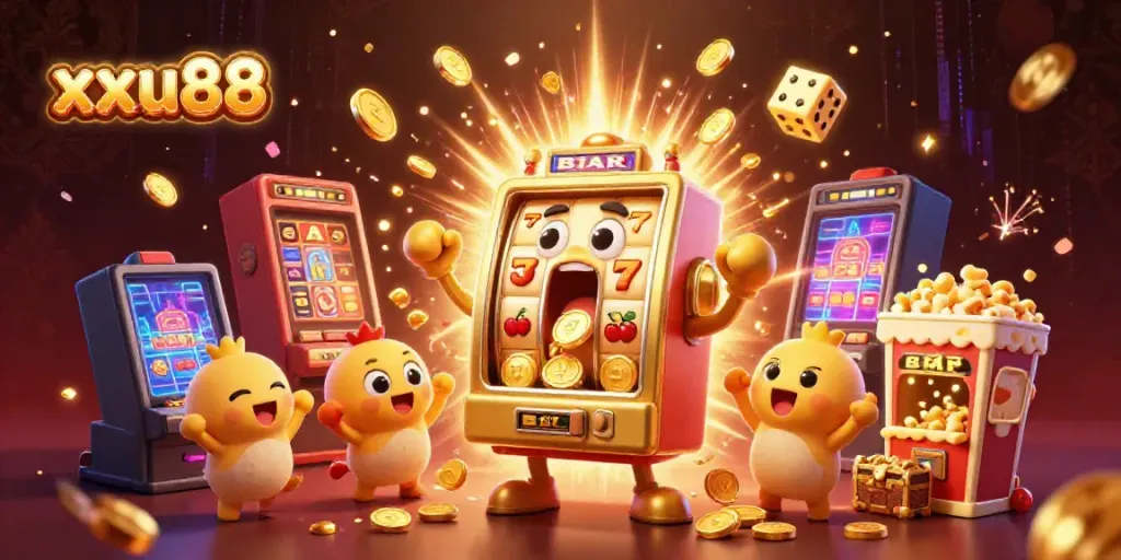 Experience the thrills of winning with xxuu88 at a dynamic casino scene featuring joyous slot machines.