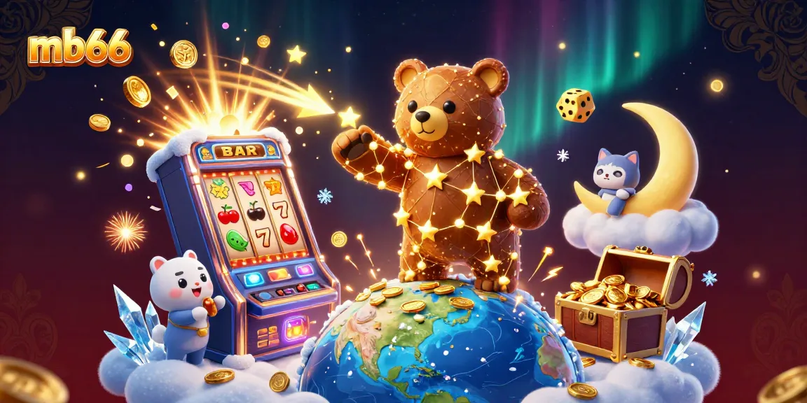 Win big with mb66 in this vibrant 3D casino illustration featuring exciting slots and dazzling jackpots.