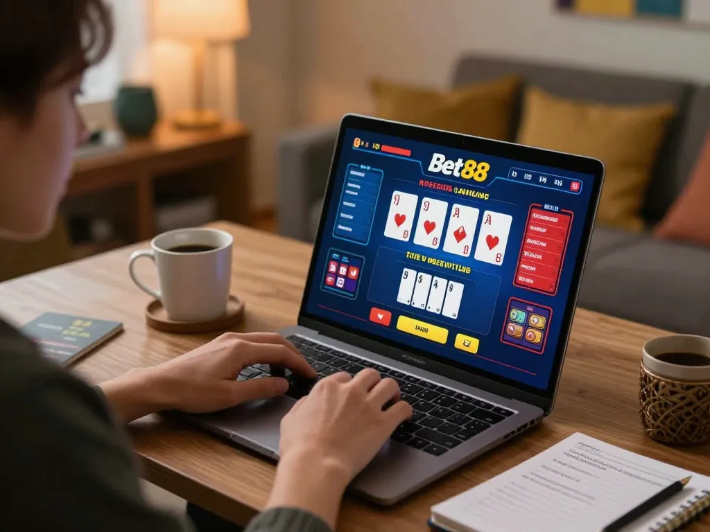 Play Bet88 online live dealer games at home, showcasing an engaging gameplay setup.