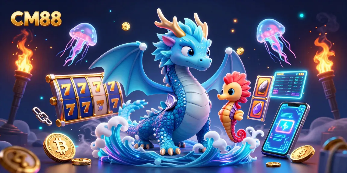 Experience thrilling slots with CM88's vibrant underwater casino illustration featuring a water dragon.
