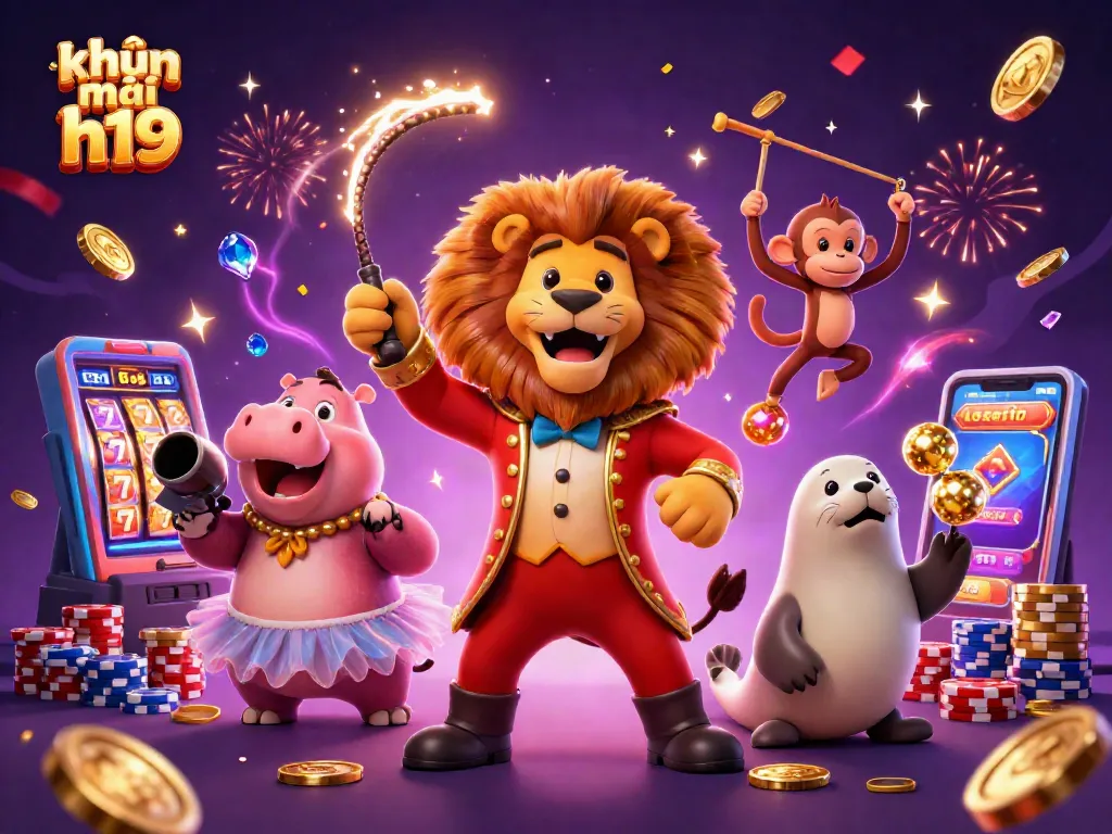 Experience winning opportunities with khuyến mãi h19 in an engaging casino scene featuring vibrant characters and slot elements.