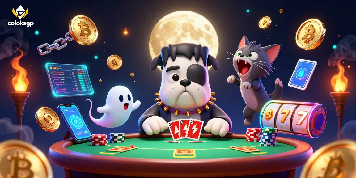 Experience the excitement of coloksgp poker with our spooky monster-themed illustration.