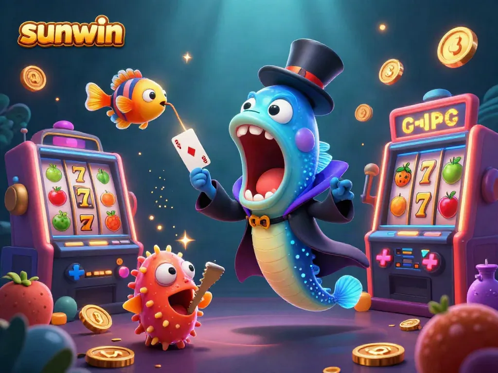 Experience thrilling gameplay with Sunwin at colorful slot machines featuring bioluminescent sea characters.