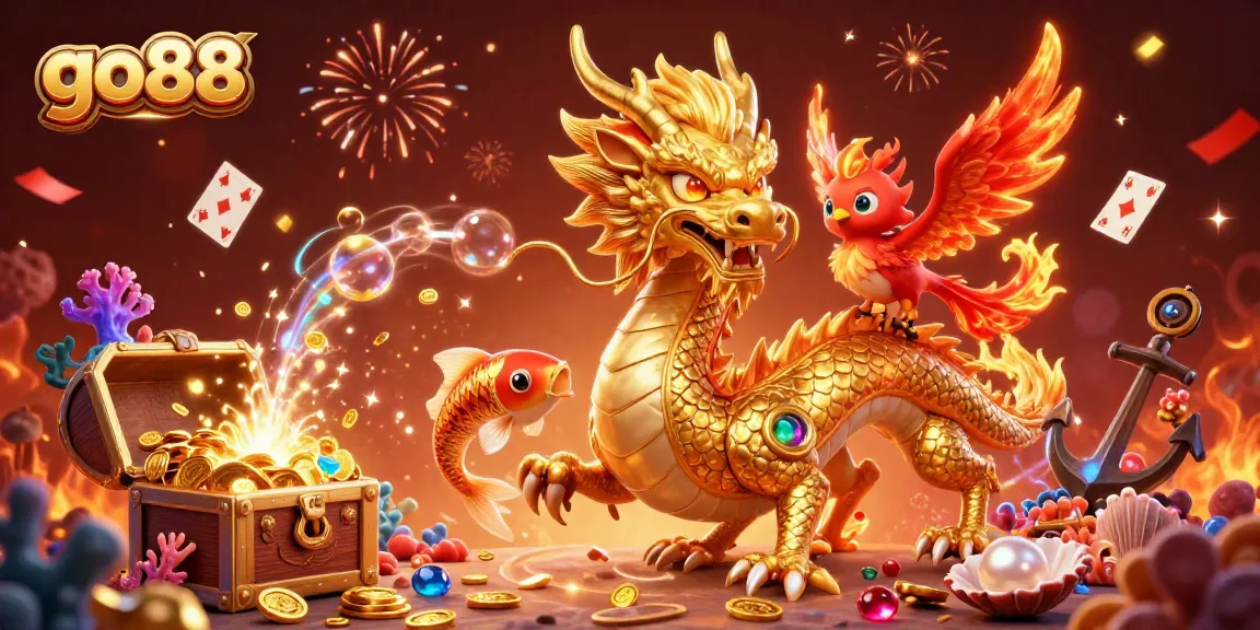 Experience thrilling gaming with go88 at the center of a vibrant 3D casino scene.