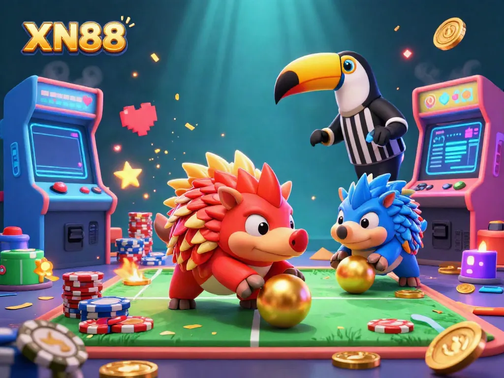 Engage with the golden jackpots and dynamic gaming of XN88 in this vibrant casino illustration.