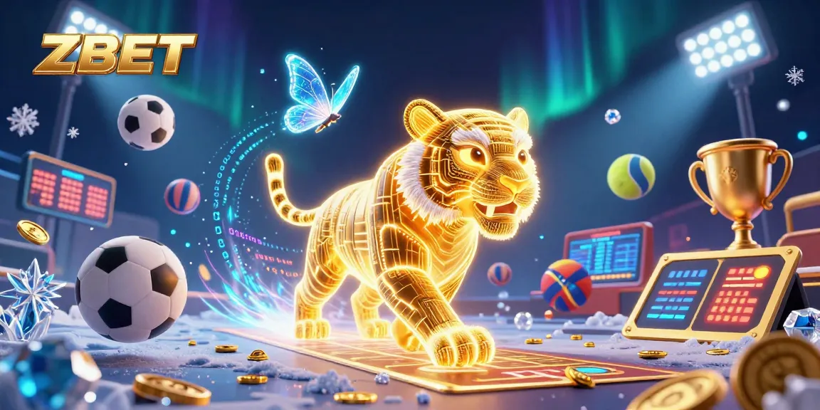 ZBET captivates bettors with a vibrant digital casino scene featuring a golden tiger and dynamic sports elements