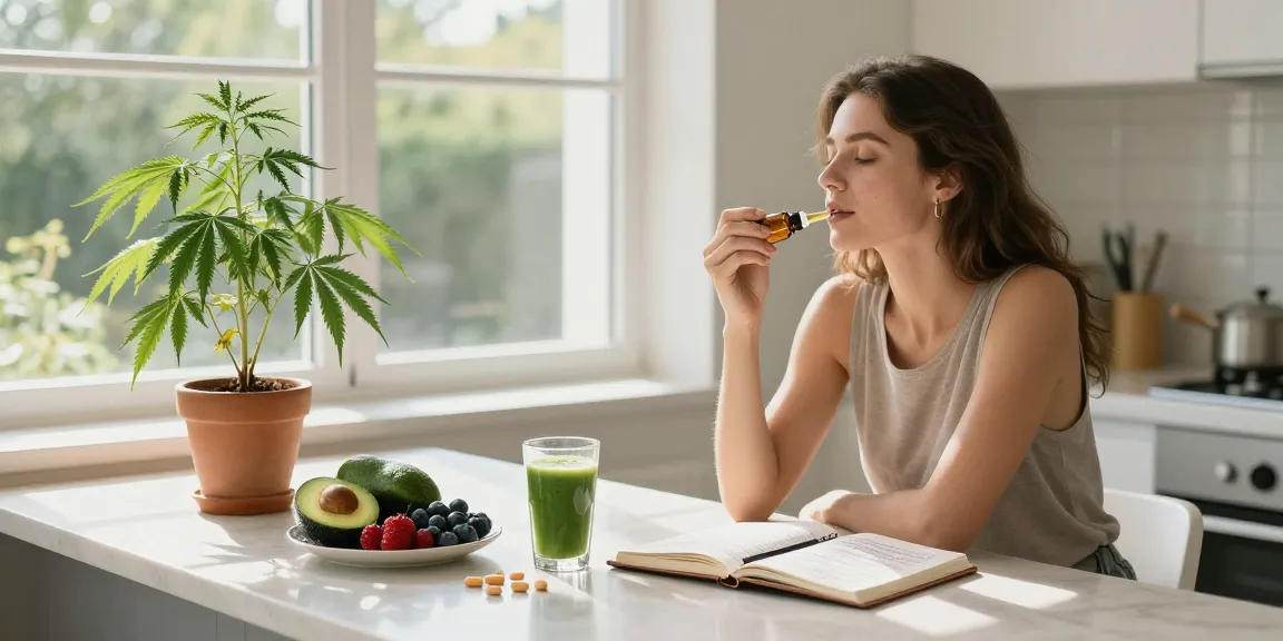 Bei Ministry of Cannabis kaufen, natural CBD oil intake during a serene wellness routine, organic and quality-focused.