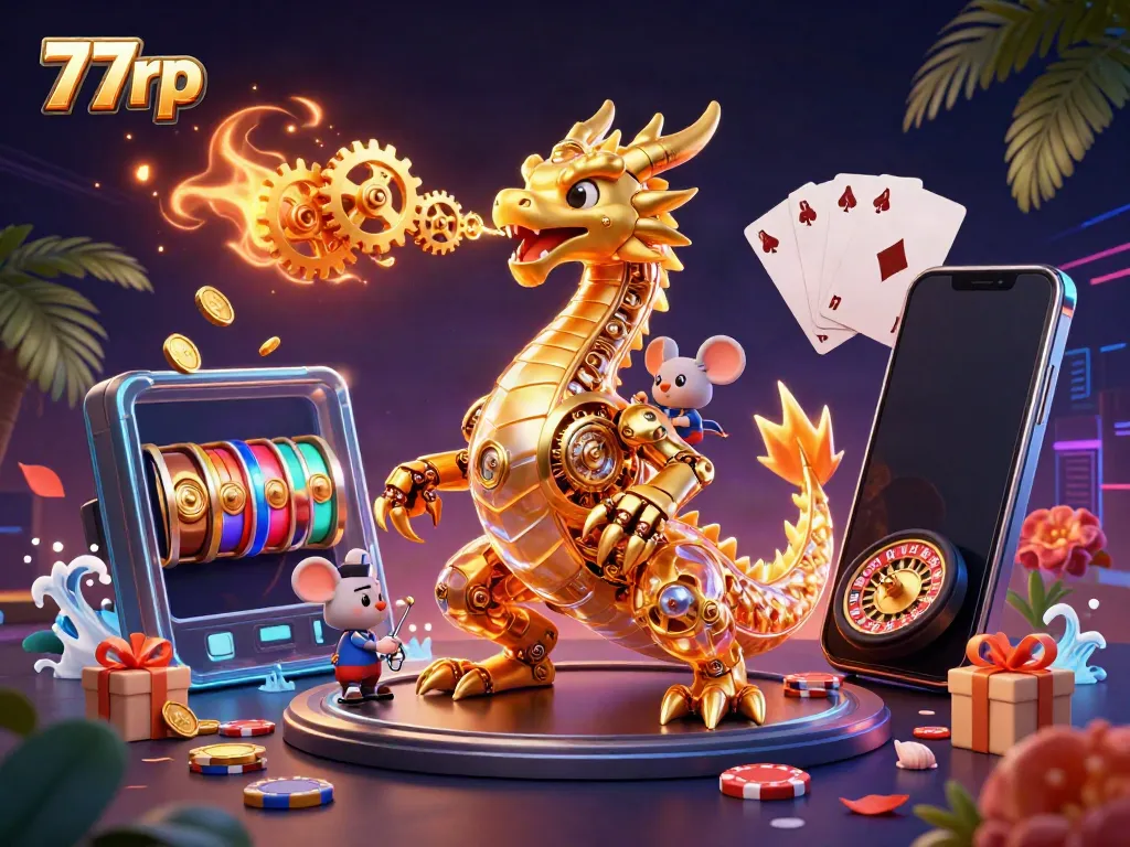 77rp casino game scene featuring a golden dragon and exciting gaming elements.