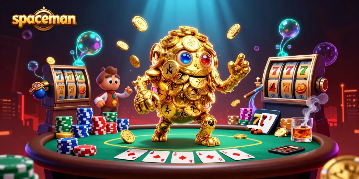 Experience the thrilling action of Spaceman as golden golems populate a dynamic casino scene.
