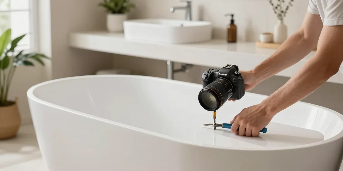 KingKonree elegant bathroom with solid surface bathtub, countertop, and basin installation.