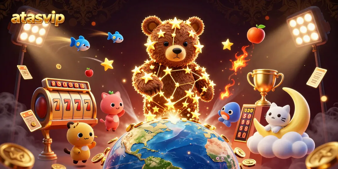 Engage in thrilling slots at atasvip with golden stars and dynamic elements in this captivating illustration.