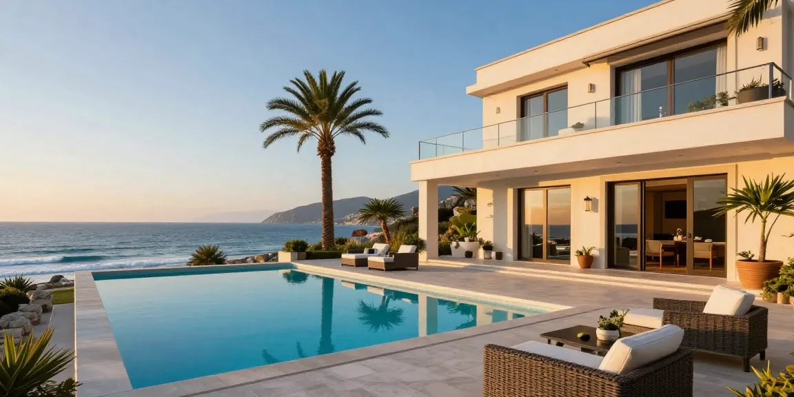 Stunning luxury villa in Albania showcasing real estate albania coastal views and modern architecture.