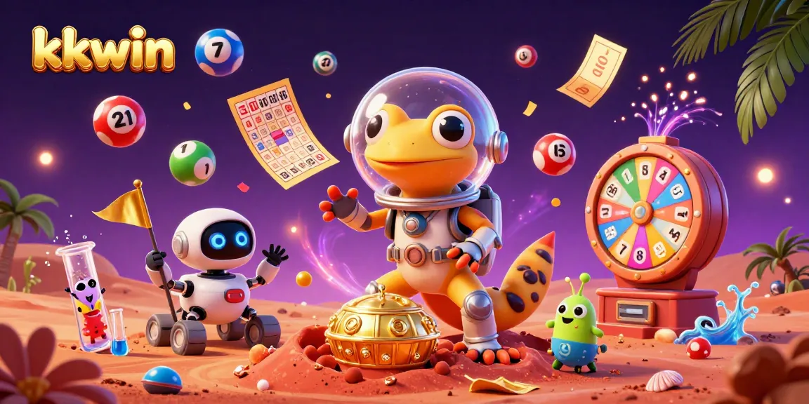Experience kkwin's immersive gaming with a playful Martian gecko discovering a golden casino