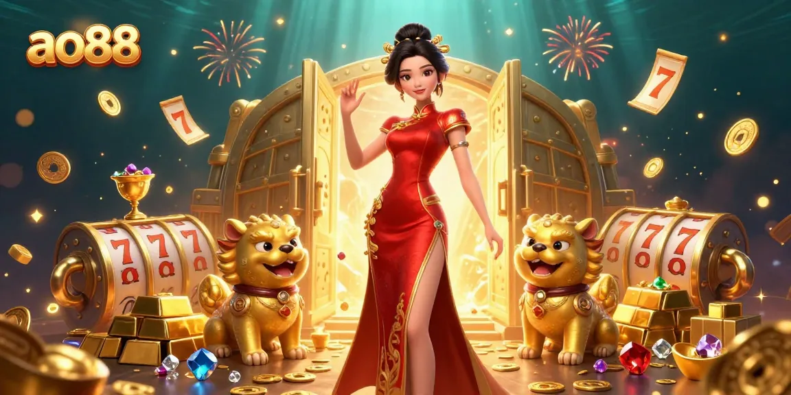 Celebrate winning at ao88 with a glamorous scene of a casino-themed illustration.