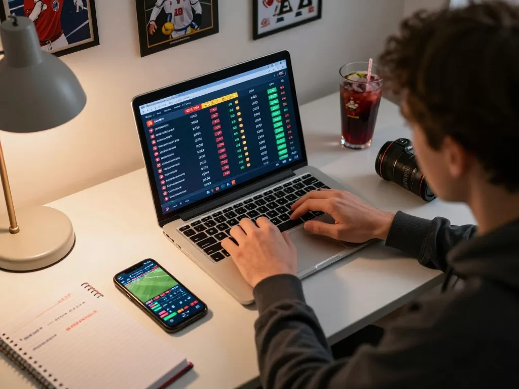 Engaged user analyzing sports odds on xoso66com during an exciting live betting event.